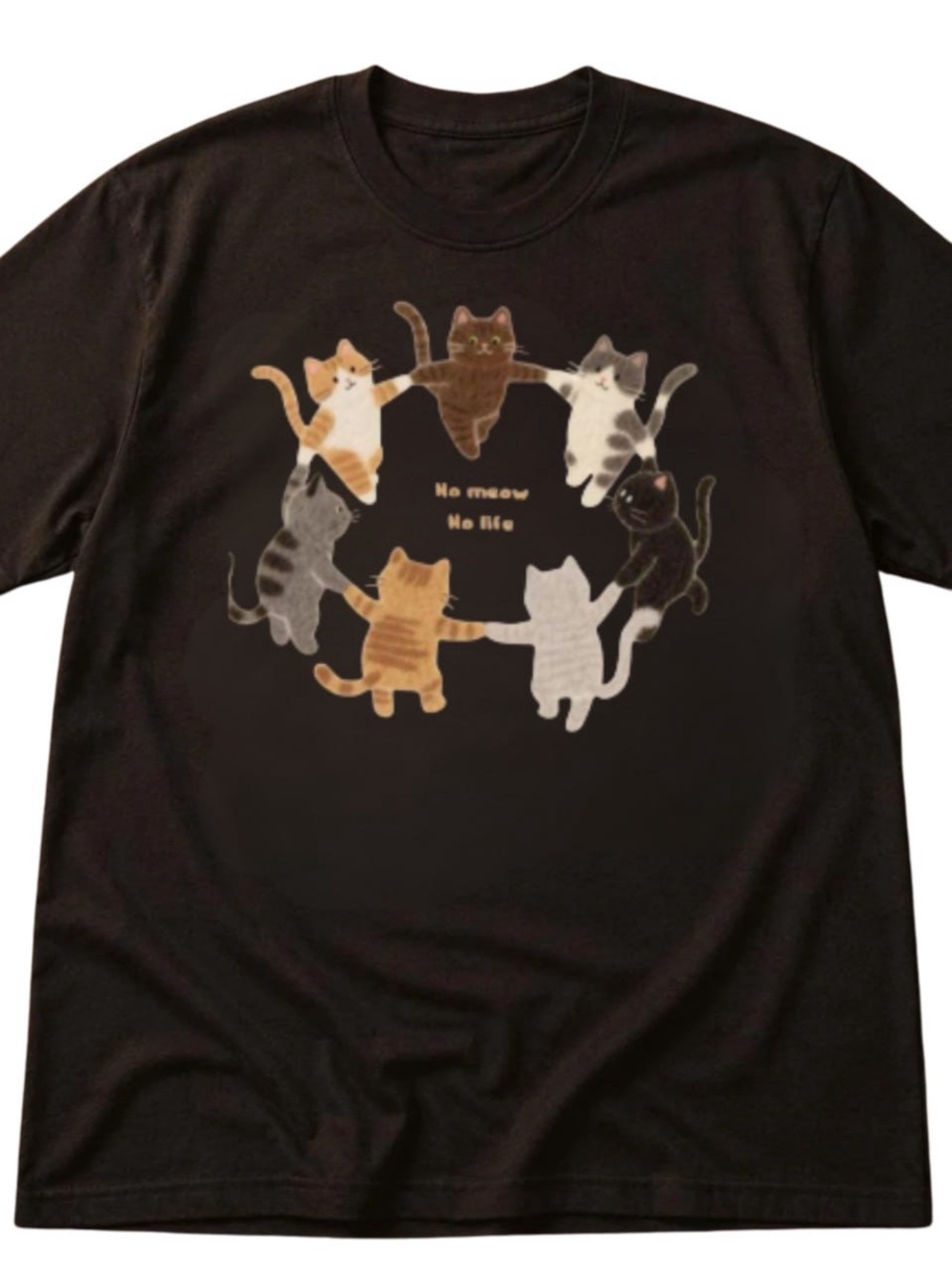 Gildan Black Tee with Circle of Multi‑Color Cats Graphic